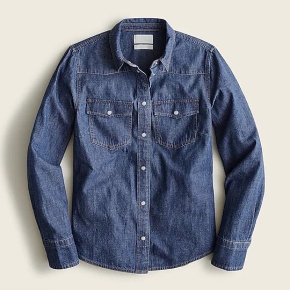 J.Crew shrunken slim fit denim western shirt 0